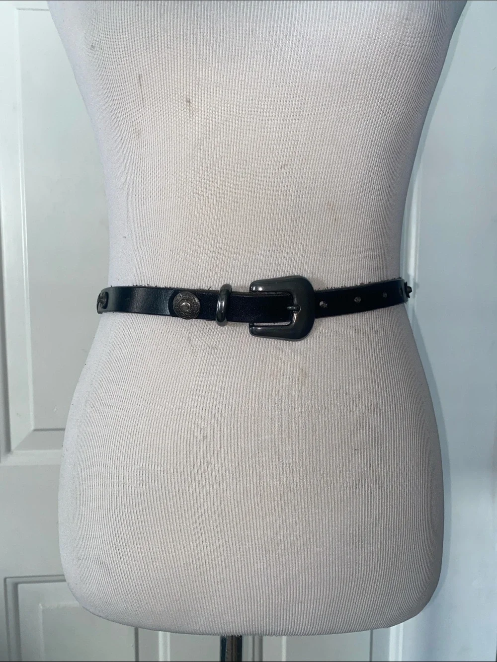 Vintage Black Leather Western Motif Belt Cowboy Hat Concho Small
